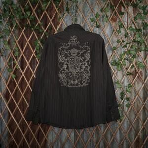 Large - Vintage Y2K level 10 grunge 2000s pinstripe t-shirt